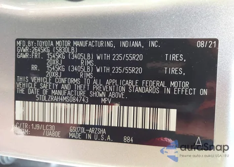 2021 Toyota Highlander Xse z USA, uszkodzony, nr VIN 5TDLZRAH4MS084743